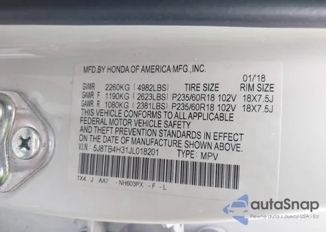 2018 Acura Rdx Acurawatch Plus Package из США, поврежденный, VIN 5J8TB4H31JL018201